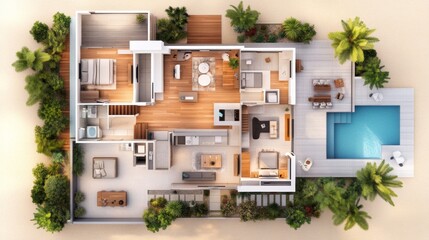 A contemporary villa design with floor plans
