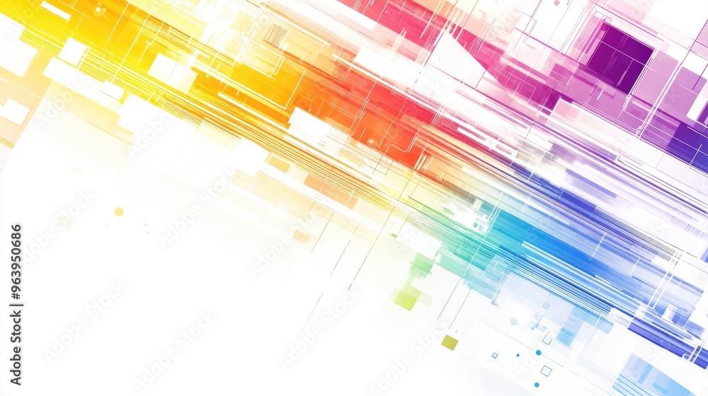 Aufkleber abstract technology vector with intricate rainbow patterns, geometric shapes, and a bright white bac