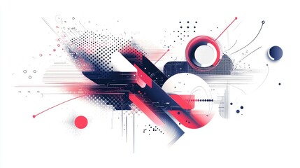 Obraz premium Abstract technology vector with intricate shapes and dynamic elements on a white background, showcasing futuristic innovation