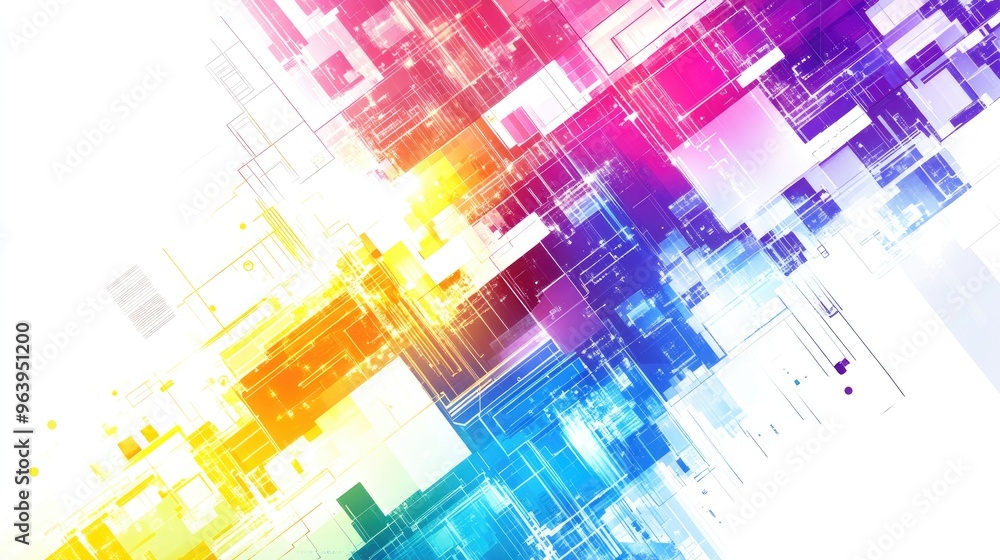 Aufkleber detailed abstract technology vector with vibrant rainbow colors, placed on a white background, creat