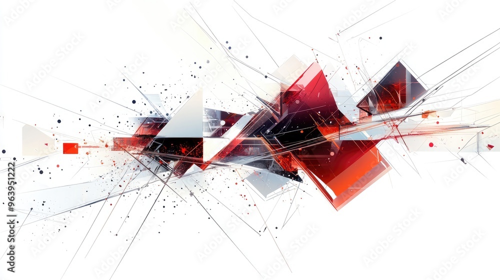 Poster dynamic abstract technology vector with complex geometric shapes and lines, designed on a white back