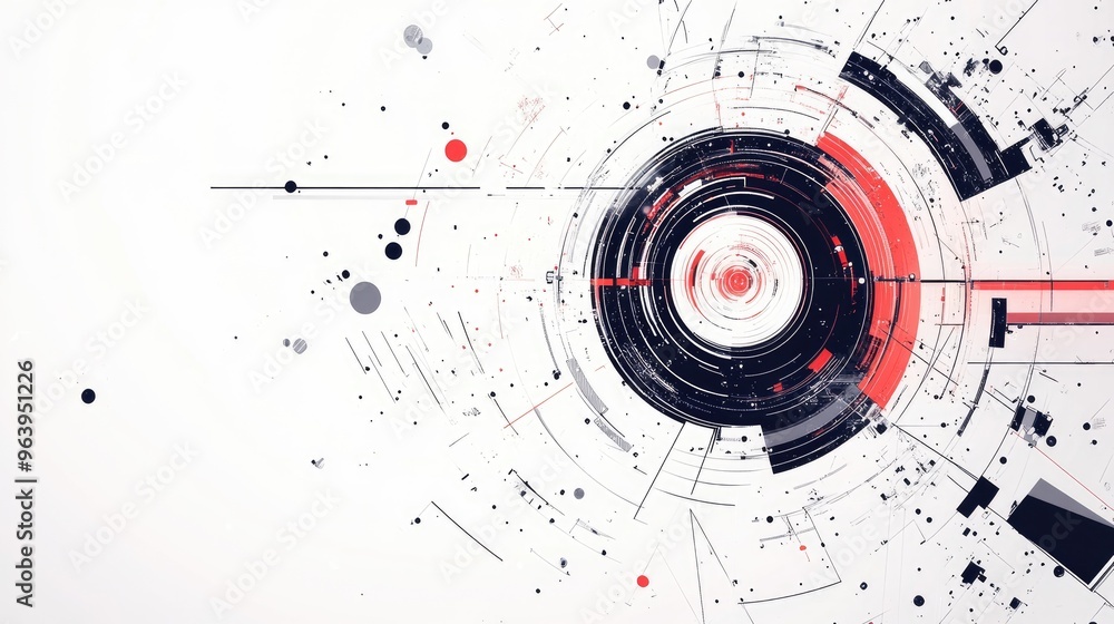 Poster dynamic abstract technology vector with complex geometric shapes and lines, designed on a white back