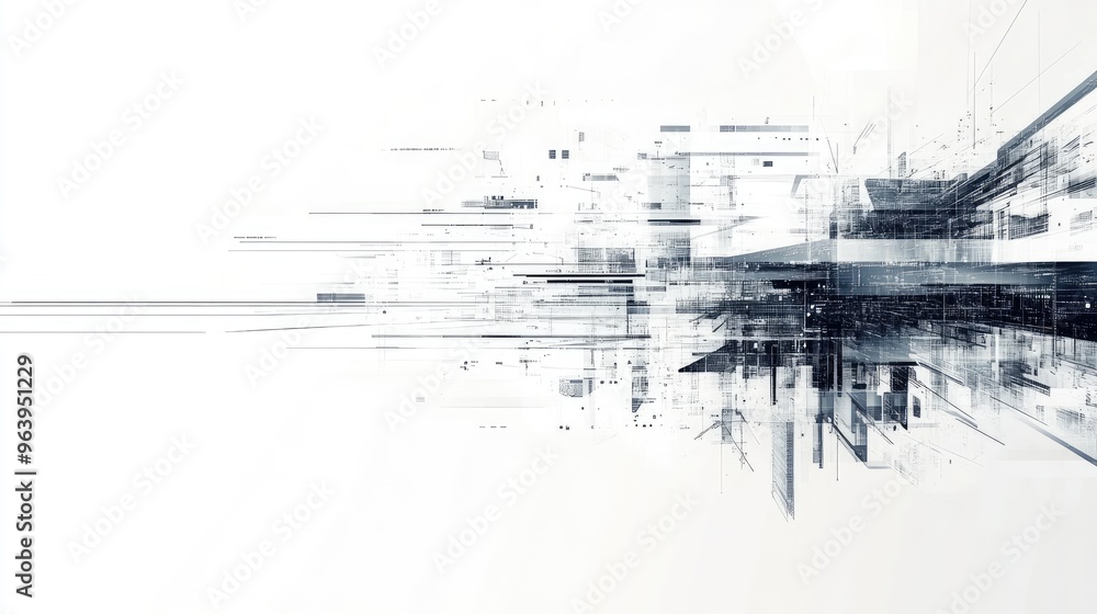 Poster dynamic abstract technology vector with complex geometric shapes and lines, designed on a white back