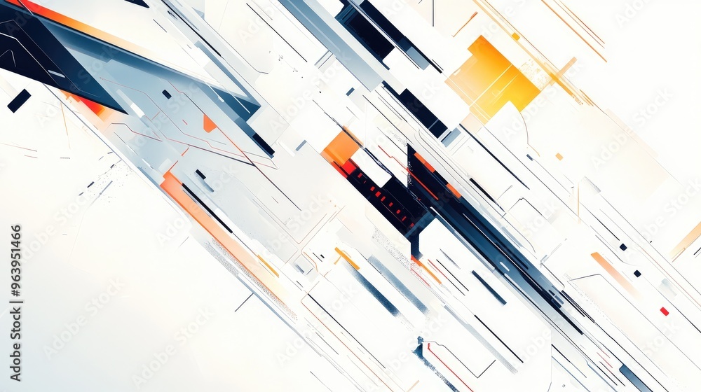 Poster intricate abstract tech vector with futuristic lines and geometric shapes, placed on a sleek white b