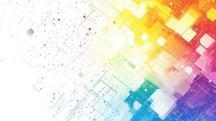 Obraz premium Intricate abstract technology vector design, with rainbow-colored elements on a white background, symbolizing innovation and modernity