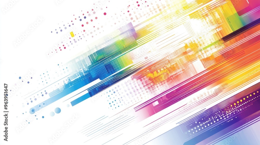 Poster intricate rainbow-colored abstract technology vector, featuring dynamic geometric patterns on a cris
