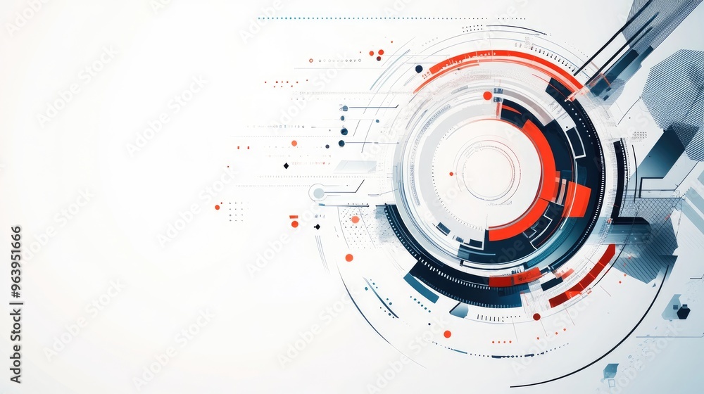 Poster intricate vector design with dynamic tech elements, placed on a clean white background, symbolizing 