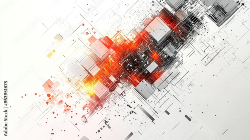 Poster intricate vector design with dynamic tech elements, placed on a clean white background, symbolizing 