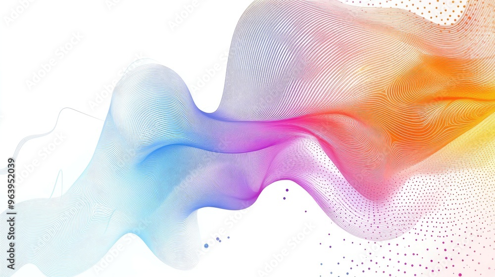 Poster rainbow-colored abstract technology vector with intricate geometric shapes, flowing elegantly on a c