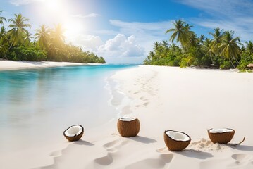Obraz premium Beautiful panorama with palm trees on an untouched tropical beach