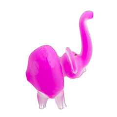 Pink glass bong designed in the shape of an elephant, crafted for smoking. Elephant figurine made of colored glass. Side view. Isolate on a white background. Copy space. High quality photo