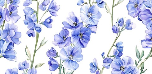 Delicate Blue Floral Pattern: Nature's Elegance in Watercolor