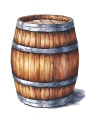 Obraz premium A wooden barrel with metal bands, ready for storage.