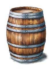 Obraz premium A classic wooden barrel with metal bands, perfect for storing liquids