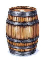 Obraz premium A weathered wooden barrel with metal bands, a rustic touch for any decor.