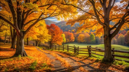 Obraz premium Vibrant Autumn Landscape: Capturing the Orange Hues of Fall in a Breathtaking Nature Scene, Perfect for Seasonal Inspiration and Harvest-themed Designs.