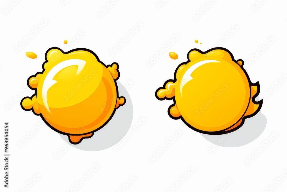 Aufkleber colorful and playful cartoon-style yellow blobs with shiny surfaces on a white background