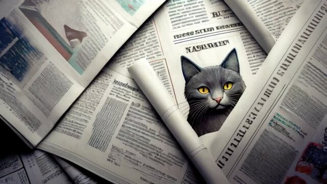 猫の記事が載る新聞が無造作に置かれてる
