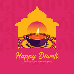 Happy Diwali and Deepavali Social Media Post Template in Hindi Calligraphy Language

