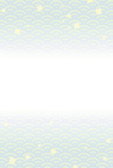 シンプルなグラデーションの和風フレーム・背景素材6（はがきサイズ・青海波・金箔）