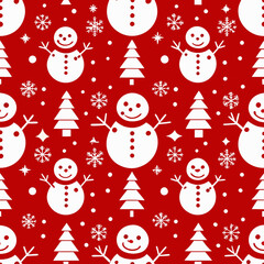 Seamless Christmas snowman pattern with a bold red background for festive designs

