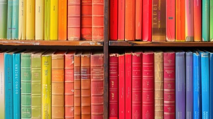 Rainbow of Books on a Shelf