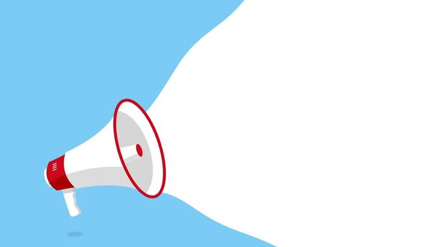 Megaphone wave on blue and white background Announcement concept with copy space and seamless loop Animation