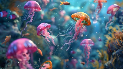 Colorful Jellyfish Swimming in the Ocean