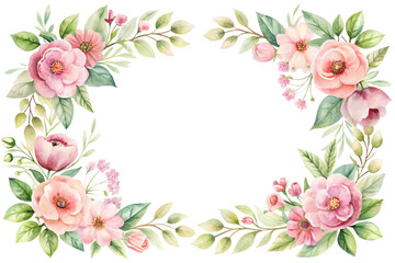 Fototapeta premium Elegant Watercolor Floral Frames Featuring Delicate Corner Blooms and Soft Foliage on Transparent Background
