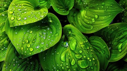 Dew Drops on Lush Green Leaves