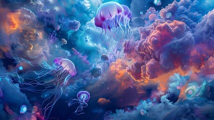 Naklejka premium Surreal Jellyfish Dreamscape