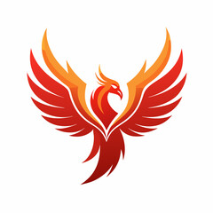 phoenix with open wings, flat curvy design, rounded shapes vector logo style vector illustration