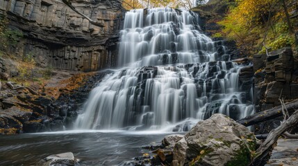Majestic Waterfall in Autumn
