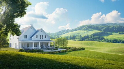 Fototapeta premium A modern farmhouse blueprint with a 3D model