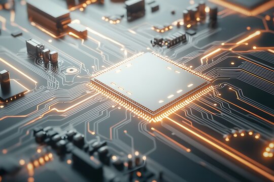 Close-Up of a Circuit Board with a Central Processing Unit (CPU) and Electronic Components