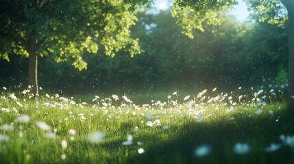 Fototapeta premium A modern meadow with transparent wildflowers and bioluminescent grasses