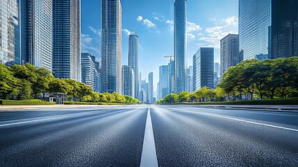 Fototapeta premium 高層ビルとまっすぐな道