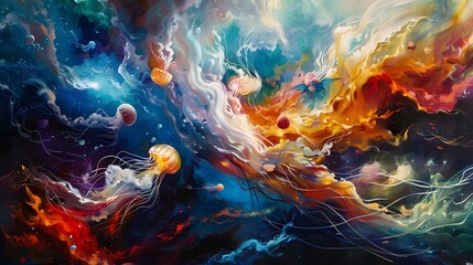 Abstract Jellyfish in Cosmic Nebula