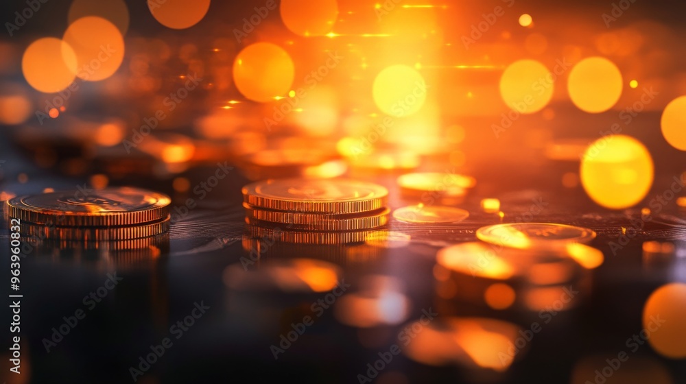 Canvas Prints Golden stack of coins burning in the dark, symbolizing financial wealth and investment