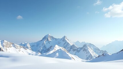 Obraz premium Winter Wonderland Mountain Peaks Under Clear Blue Sky with Fluffy Clouds