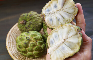 Delectable Sweet and Fragrance Sugar Apple or Sweetsop in Hands