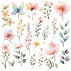 Magical Fairy Floral Clipart - Soft Pastel Watercolor Illustrations