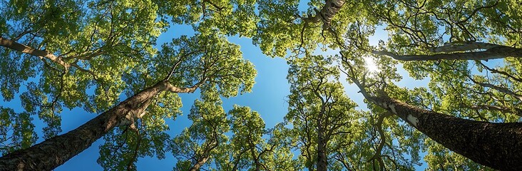 Fototapeta premium Serene View of Tree Canopy Against a Clear Blue Sky