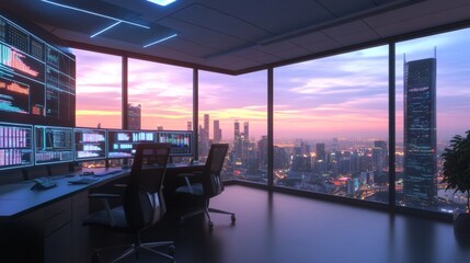 A sleek computational science lab with interactive digital simulations and neon-infused data models style