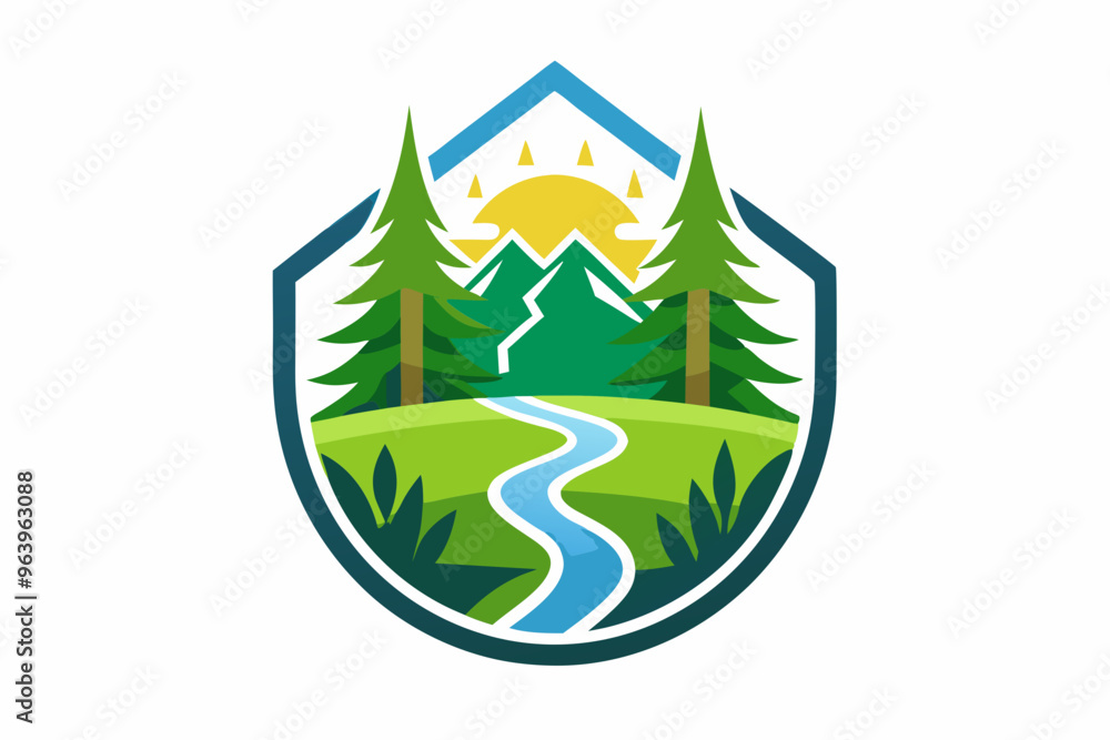 Wall mural Forest landscape day scene flat style icon vector illustration design