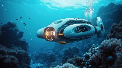 A visual demonstration of hydrogen's advantages for powering underwater exploration vehicles, focusing on sustainability