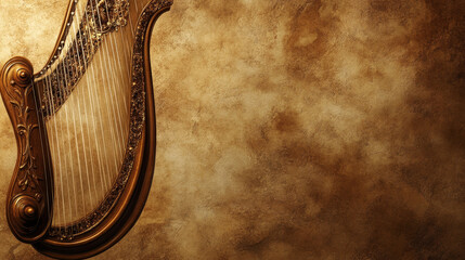 Obraz premium Classical lyre in lower left corner against textured background, evoking sense of elegance and artistry.
