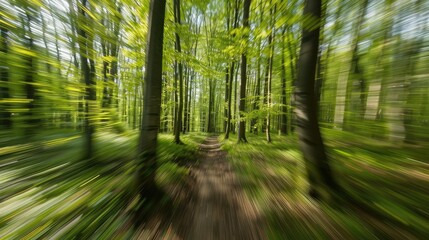Naklejka premium Capturing the magic of a forest with motion blur photography.
