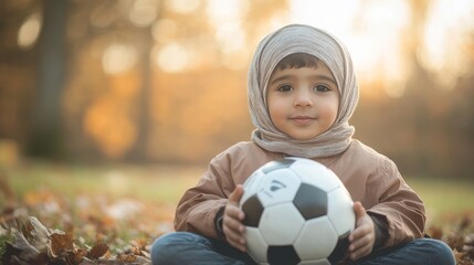 Fototapeta premium Boy and football in park