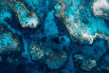 Aerial View of Vibrant Turquoise Reef and Islands